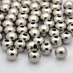変色しにくい304ステンレススチール製ラウンドビーズ  ステンレス鋼色  5mm  穴：2mm&nbsp;STAS-N020-16-5mm