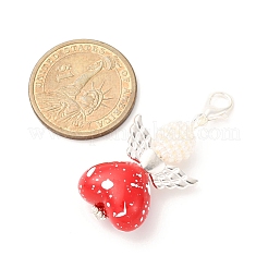 ハートエンジェルアクリル＆ガラスパールペンダントデコレーション  合金製カニカン付き  ミックスカラー  46.5mm&nbsp;HJEW-JM04212-01