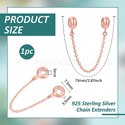 スターリングシルバーチェーンエクステンダー1個、925個  1枚の研磨布付き  ローズゴールド  73x7.5mm  穴：3mm&nbsp;STER-BC0003-04RG