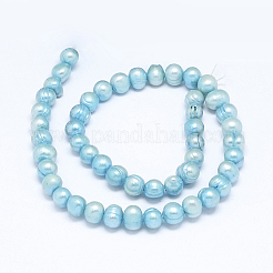 天然養殖淡水パールビーズ連売り  染め  ポテト  シアン  8~9x7~8mm  穴：0.8mm  約49個/連  14.5インチ（37cm）&nbsp;PEAR-G004-10-01