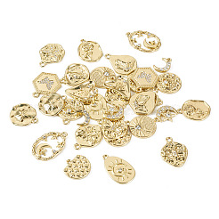 32個16スタイルアロイペンダント  バラと月と星と馬の目でフラットラウンド  ゴールドカラー  15~27x10~20.5x2~4mm  穴：1.6~2.2mm  2個/スタイル&nbsp;FIND-TA0001-73
