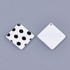 セルロースアセテート（樹脂）ペンダント  水玉模様のひし形  ホワイト  33~33.5x33~33.5x2.5mm  穴：1.4mm&nbsp;KY-S158-31A