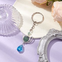 天然グリーンアベンチュリンとガラスのペンダントキーチェーン  アイアン製キーリング  ティーポット  アンティークシルバー＆プラチナ  10cm&nbsp;KEYC-JKC00807