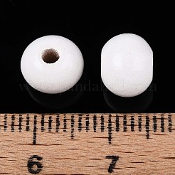 スプレー塗装された丸い天然シマウッドビーズ  ホワイト  8~8.5x6.8mm  穴：1.8~2mm&nbsp;WOOD-A018-8mm-30