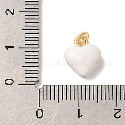 真鍮製エナメルチャーム  丸カン付き  18KGP本金メッキ  カドミウムフリー＆鉛フリー  ハートチャーム  ホワイト  11.5x9.5x4.5mm  穴：2mm&nbsp;KK-U027-13-01G