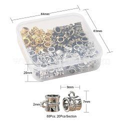 4色のチベットスタイルの合金チューブベイル  ループベイル  保釈ビーズ  コラム  ミックスカラー  9x7x7mm  穴：2mm  約20PCS /カラー  80個/箱&nbsp;TIBE-YW0001-25