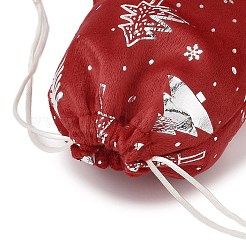 シルバースタンプクリスマスベルベット収納バッグ  巾着袋  長方形  レッド  クリスマスツリー  18x13x0.01cm&nbsp;ABAG-Q053-01A-03C