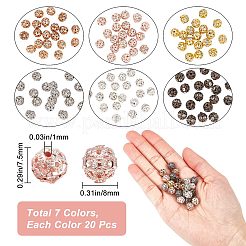 140色の合金ラインストーンビーズ7個  中空  クリスタル  ラウンド  ミックスカラー  8x7.5mm  穴：1mm  20個/カラー&nbsp;RB-CN0001-01