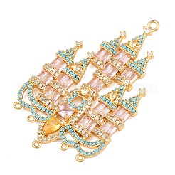 真鍮パヴェキュービックジルコニアシャンデリア部品リンク  城  18KGP本金メッキ  53.5x31x4mm  穴：1.8mmと1.1mm&nbsp;CU-CBA7392-14G
