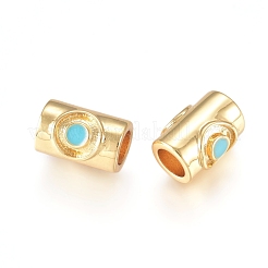 真鍮製エナメルビーズ  コラム  ゴールドカラー  ターコイズ  9.5x6.5x6mm  穴：3.8mm&nbsp;KK-L189-13A