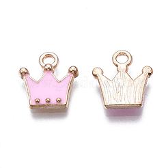 合金チャーム  エナメル  カドミウムフリー＆鉛フリー  クラウン  ライトゴールド  パールピンク  11.5x10.5x2mm  穴：1.5mm&nbsp;X-ENAM-S115-063C