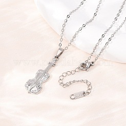 304 Stainless Steel Violin Pendant Cable Chain Necklaces for Men Women&nbsp;NJEW-K308-11P