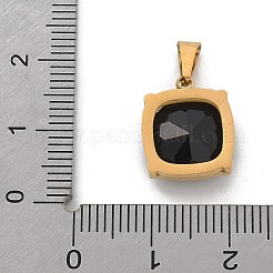 304ステンレススチールガラスラインストーンペンダント  イオンプレーティング（ip）  スクエアチャーム  ブラック  14x11.5x4.5mm  穴：5.5x2mm&nbsp;STAS-L281-010G-01