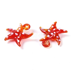 手作りランプワークペンダント  バンピー  ヒトデ  レッド  28~34x27~30x7~8.5mm  穴：2~2.5mm&nbsp;LAMP-C015-02H