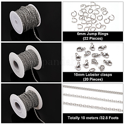 30m 3 Style 304 Stainless Steel Cable & Curb Chains for DIY Chain Necklace Making Kit&nbsp;CHS-BC0001-12