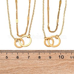インターロッキングリング 304 ステンレススチール 二重層ネックレス & リンクブレスレットセット  ゴールドカラー  7.20インチ（183mm）&nbsp;SJEW-Z003-02G