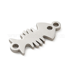 201ステンレススチールレーザーカットコネクタチャーム  ステンレス鋼色  魚の骨  6x15x1mm  穴：1.4mm&nbsp;STAS-R133-02P-12