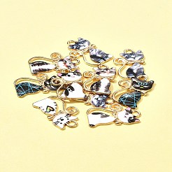 10本合金エナメルペンダント  カドミウムフリー＆鉛フリー  ライトゴールド  猫のチャーム  ミックスカラー  21x14x1.5mm  穴：2mm&nbsp;ENAM-FS0001-83