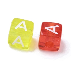スプレー塗装透明アクリルビーズ  文字付きのキューブ  ミックスカラー  文字a  9.5x9.5x10mm  穴：3.8mm  約570個/500g&nbsp;MACR-K365-07A
