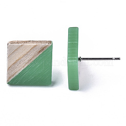 Opaque Resin & Wood Stud Earrings&nbsp;LS-EJEW-N017-005A-B02
