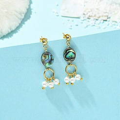 Abalone Shell/Paua Shell & Shell Pearl Beads Dangle Earrings&nbsp;EJEW-JE07327