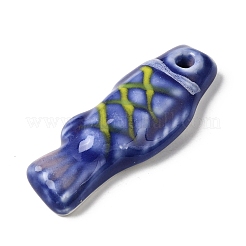 手描きの磁器製大型ペンダント  魚のチャーム  ダークブルー  68.5~72x27.5~29.5x11.5~12mm  穴：4.5mm&nbsp;LA-CBAC6A6-06I