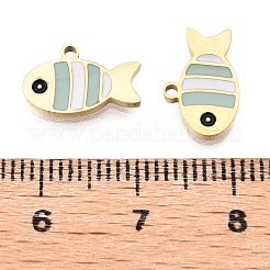 イオンプレーティング（IP）316Lサージカルステンレススチールチャーム  ニッケルフリー  エナメル  18KGP本金メッキ  魚のチャーム  淡いターコイズ  8x12.5x1.5mm  穴：1mm&nbsp;STAS-D035-01B-G-02