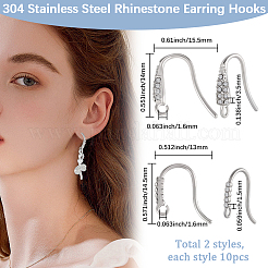20Pcs 2 Styles 304 Stainless Steel Rhinestone Earring Hooks&nbsp;STAS-BBC0007-16A