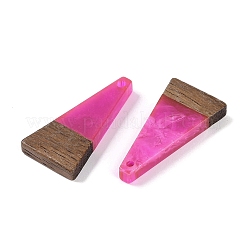 レジン＆ウッドパーツ  三角形のチャーム  フクシア  28.5x14x3.5mm  穴：1.6mm&nbsp;X-WOOD-F015-03A