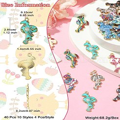 40個10スタイルプリントアロイペンダント  フラミンゴチャーム  ライトゴールド  ミックスカラー  28.5x14x2mm  穴：1.5mm  4個/スタイル&nbsp;FIND-CJ0001-96