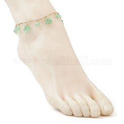Dyed Natural Malaysia Jade Round Beaded Flower Tassel Ankelets&nbsp;AJEW-AN00706-01
