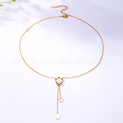 Stainless Steel Pave Shell Flower Tassel Pendant Necklaces for Women&nbsp;PT8035