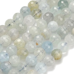 天然石アクアマリンビーズ連売り  ファセット（128ファセット）  ラウンド  6mm  穴：1mm  約67個/連  15.43インチ（39.2cm）&nbsp;G-L642-F05-6mm