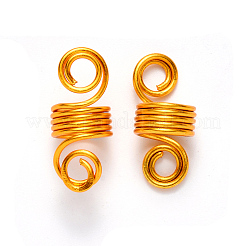 アルミニウム髪編組ドレッドロックビーズ  ヘアコイルカフス  ワイヤーヘアコイルカフ  5のループ  ゴールド  22~23x10mm  穴：4mm  8mm内径&nbsp;X-ALUM-S017-001A
