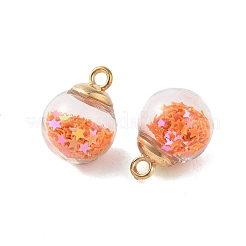 ガラスの丸いペンダント  プラスチック製の金具とフォームグリッター付き  ライトサーモン  21x16mm  穴：2.5mm&nbsp;GLAA-P063-01G-11