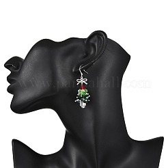 チベット風合金ガラスイヤリング  クリスマスツリー  銀  47.5x18.5mm&nbsp;EJEW-JE06612