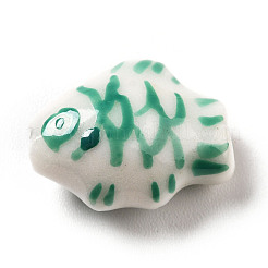 手作りプリント陶器ビーズ  手描きの陶器ビーズ  魚  グリーン  14.5~15x11.5~12x7~7.5mm  穴：1.6mm&nbsp;PORC-F005-03F