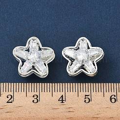 真鍮製マイクロパヴェキュービックジルコニアビーズ  カドミウムフリー＆鉛フリー  花  銀  透明  15.5x16x10.5mm  穴：1.2mm&nbsp;KK-S336-11S-C