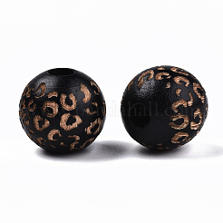 塗装天然木ビーズ  レーザー彫刻模様  ヒョウ柄のラウンド  ミックスカラー  15~16x15mm  穴：4mm&nbsp;WOOD-T021-53B-M