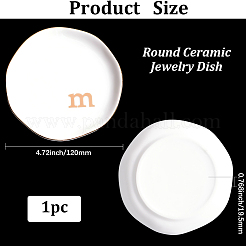 丸い陶器のジュエリー皿  ジュエリープレート  指輪収納トレー  ネックレス  ピアス  文字m  117~120x17.5mm&nbsp;AJEW-WH20067-023B