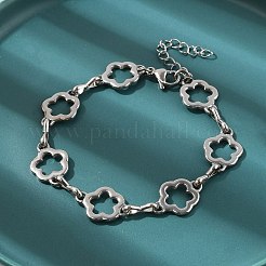 304ステンレススチールフラワーリンクチェーンブレスレット、男性と女性用  ステンレス鋼色  8-1/8インチ（20.7cm）&nbsp;BJEW-D042-42P