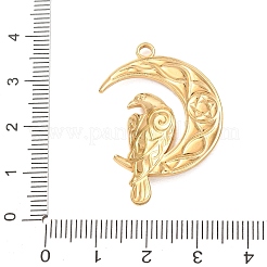 304ステンレススチールエナメルペンダント  鳥のチャームを持つ月  ゴールドカラー  空色  36x25x3mm  穴：2mm&nbsp;STAS-G399-07G
