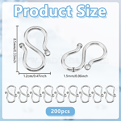 304ステンレススチールSフック留め具200個  ネックレス  ブレスレット作り  ステンレス鋼色  12x8.5x1.5mm  200個/セット&nbsp;STAS-UN0063-30