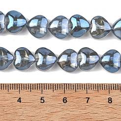 電気メッキ透明ガラスビーズ連  ハート  フル虹メッキ  コーンフラワーブルー  9.5x10.5x6mm  穴：0.7mm  約42個/連  15.87''（40.3センチメートル）&nbsp;EGLA-A045-01-FR01
