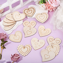 16Pcs 8 Styles Unfinished Wood Heart Pendants&nbsp;WOOD-TA0002-99