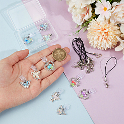 10 個のプラスチックモバイル防塵プラグ  合金とアクリルのペンダントと携帯ストラップ付き  プラチナ  ハート＆蝶  ミックスカラー  29~35mm&nbsp;HJEW-WH00214