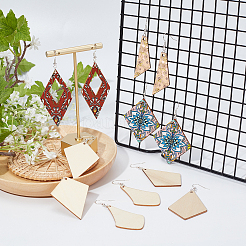 DIY未完成の木製ペンダントイヤリング作成キット  鉄の丸カンとピアスフック付き  混合形状  ミックスカラー  ペンダント：49~63x18.5~50x1.2~1.5mm  穴：1.8~2mm  60個/箱&nbsp;DIY-PH0004-30
