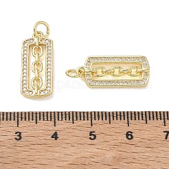 真鍮マイクロパヴェクリアキュービックジルコニアペンダント  チェーンチャーム付きの長方形  18KGP本金メッキ  20x9x3mm  穴：3.5mm&nbsp;KK-T085-03G
