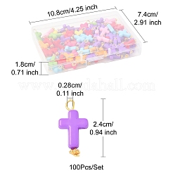 100 個のアクリルペンダント  クロス  黄金の鉄のパーツと  ミックスカラー  24mm  穴：2.8mm&nbsp;PALLOY-FS00039-01