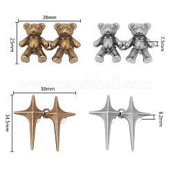 8個 4スタイル 4尖った星とクマの合金製調節可能なジーンズボタンピン  腰締め  衣料品の留め具の縫製  ミックスカラー  25~34.5x38x6.2~7.5mm  2個/スタイル&nbsp;AJEW-DR0001-33